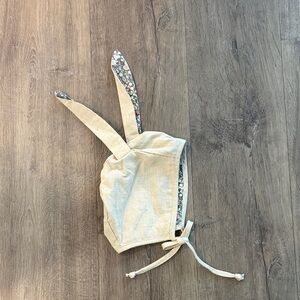 Cream Linen Baby Bonnet with Floral Trim